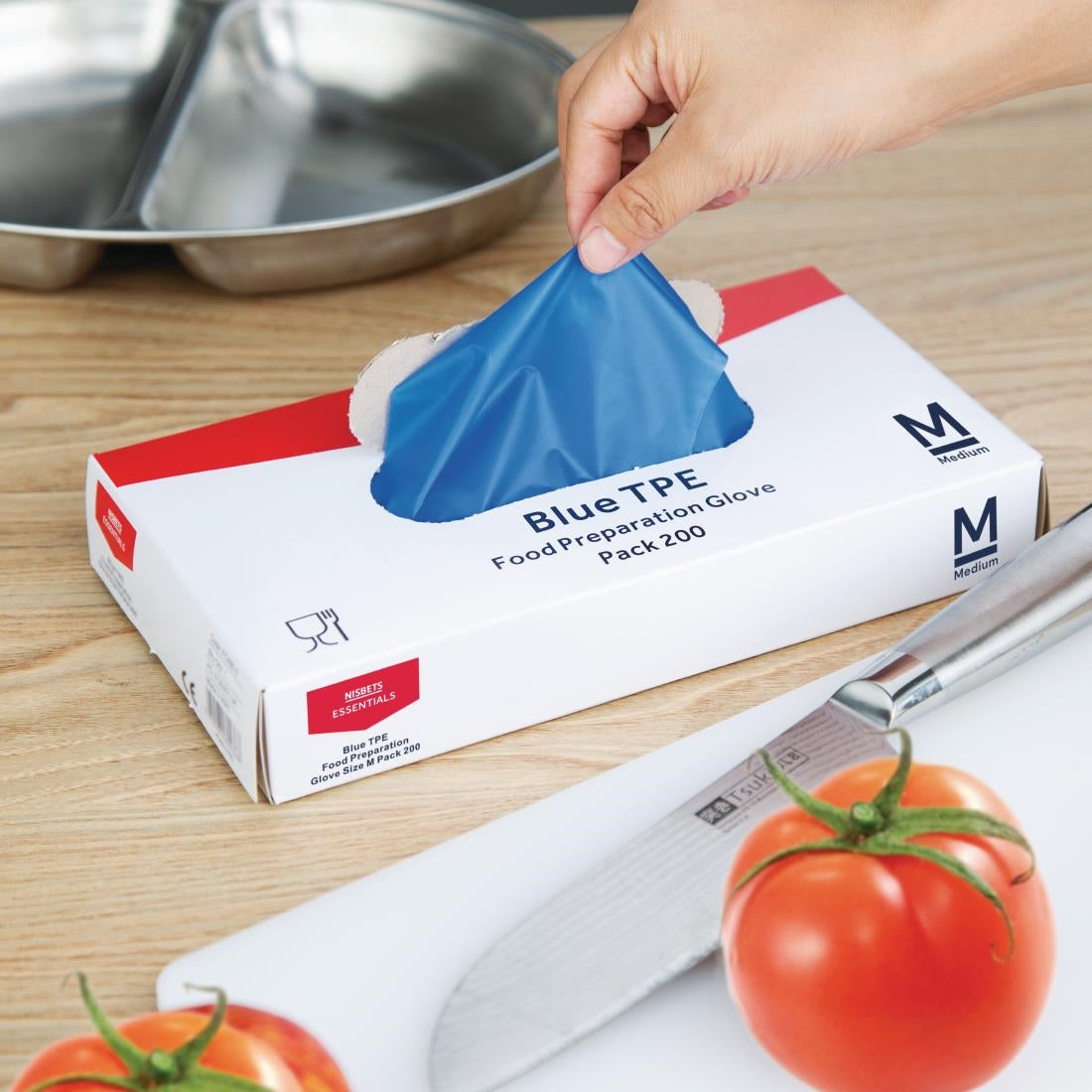 Nisbets Essentials Powder-Free TPE Gloves Blue M (Pack of 200) - FC488-M Nisbets Essentials