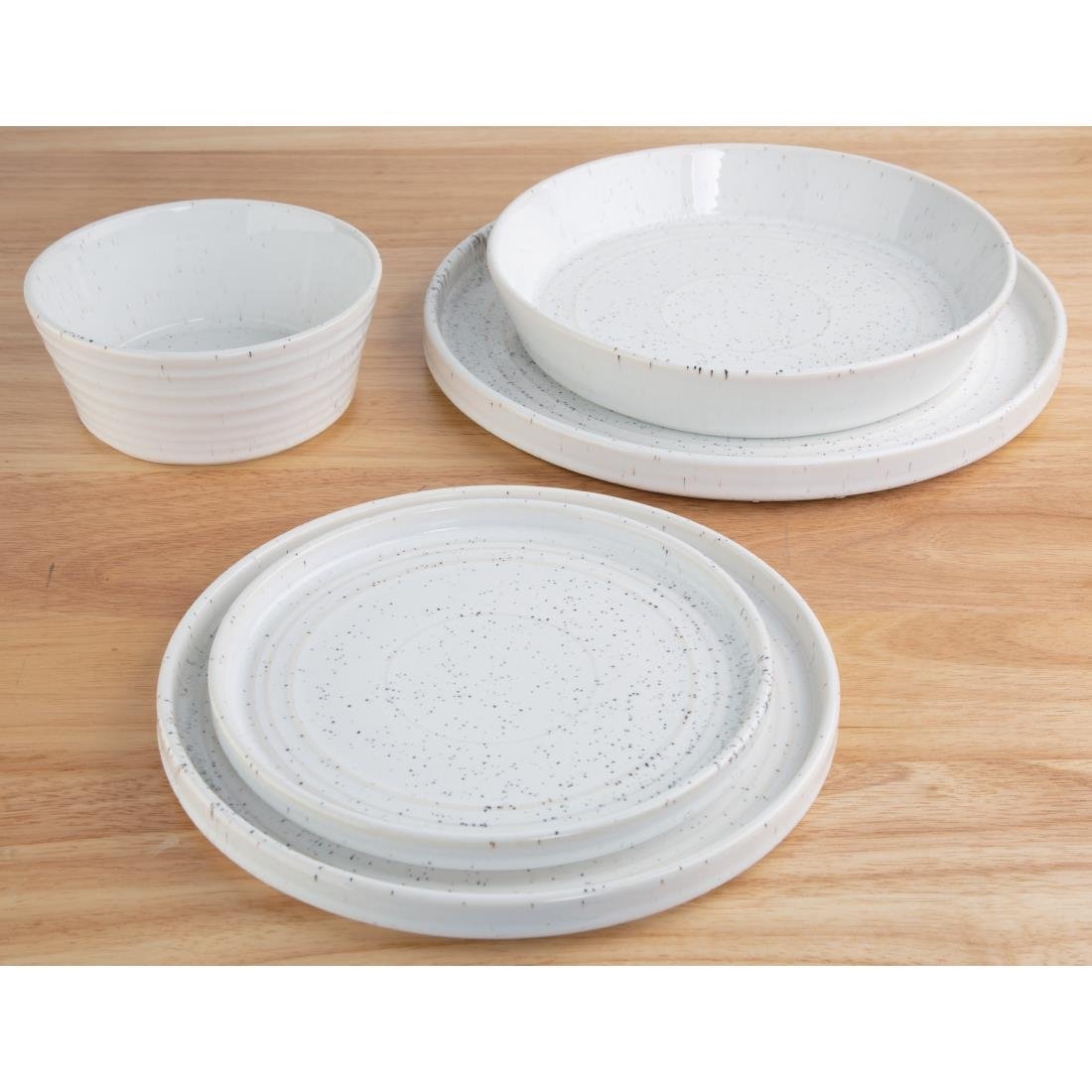 Olympia Cavolo Flat Round Plates White Speckle 270mm (Pack of 4) - FD904 Plates Olympia