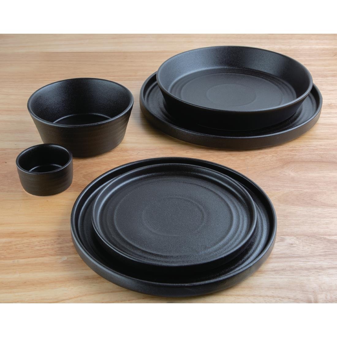 Olympia Cavolo Flat Round Plates Textured Black 180mm (Pack of 6) - FD908 Plates Olympia
