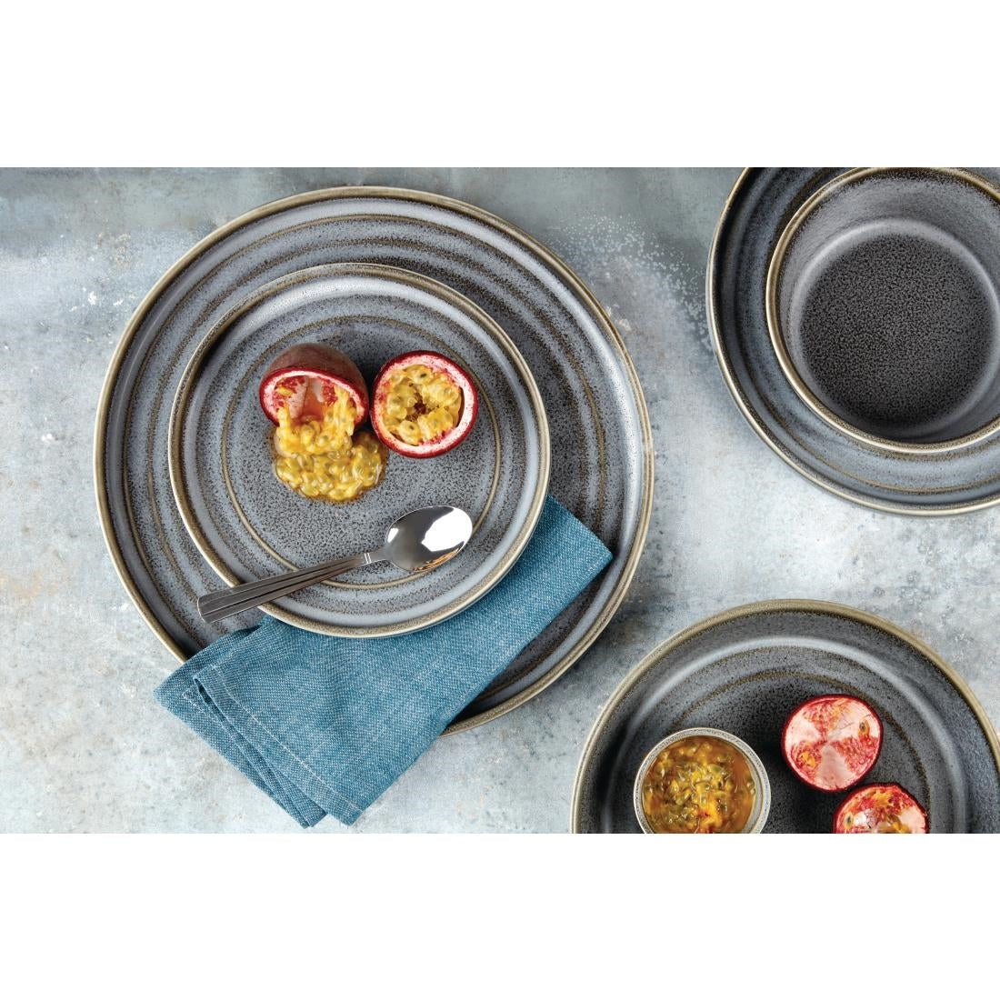 Olympia Cavolo Flat Round Bowls Charcoal Dusk 143mm (Pack of 6) - FD918 Bowls Olympia