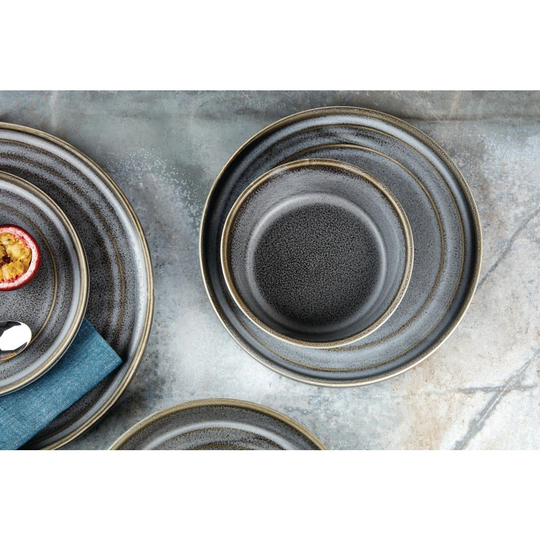 Olympia Cavolo Flat Round Bowls Charcoal Dusk 143mm (Pack of 6) - FD918 Bowls Olympia