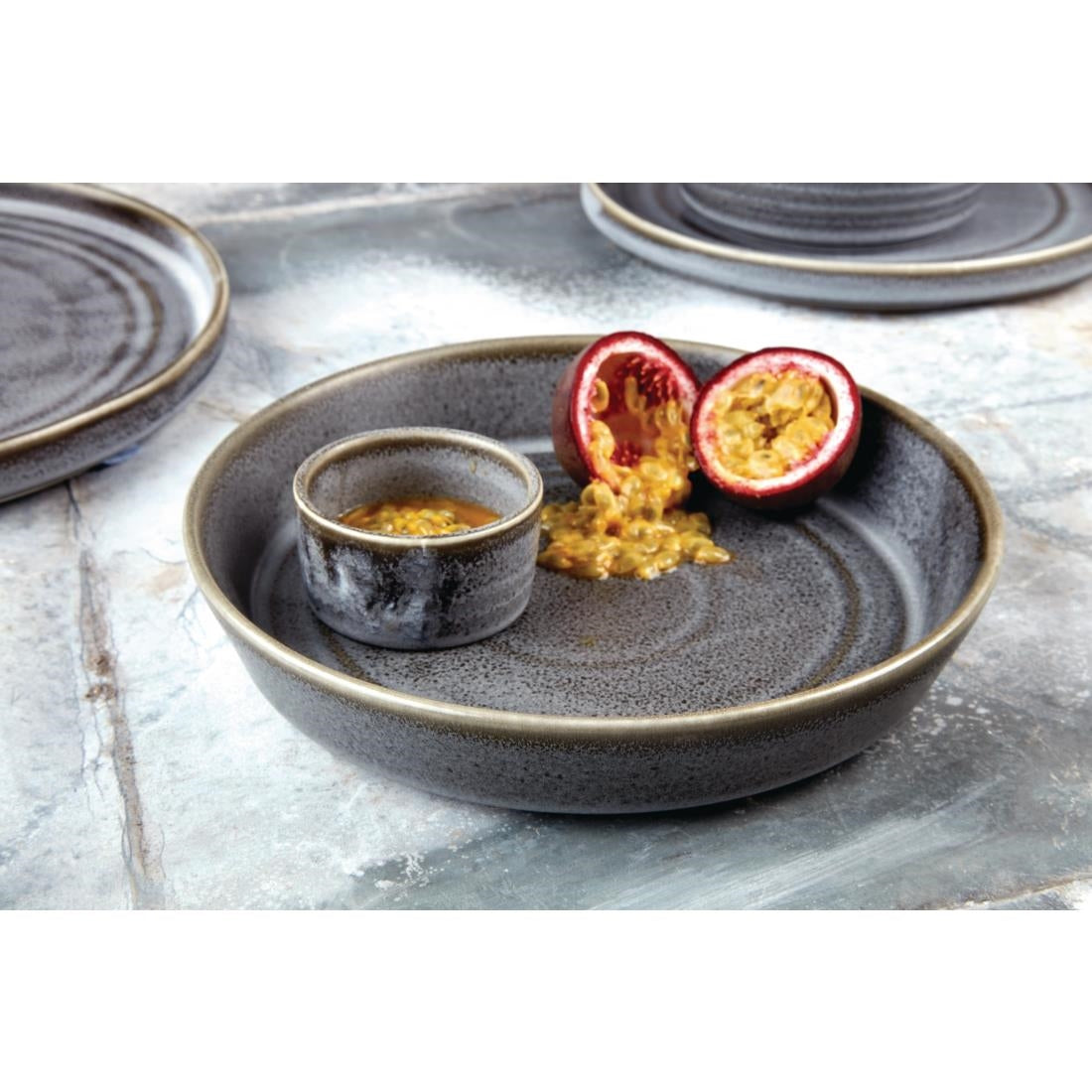 Olympia Cavolo Flat Round Bowls Charcoal Dusk 220mm (Pack of 4) - FD919 Bowls Olympia