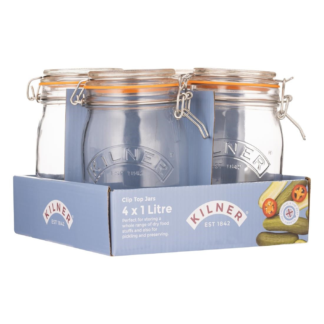 Kilner Clip Top Round Preserve Jar 1000ml (Pack of 4) - FE738 Kilner