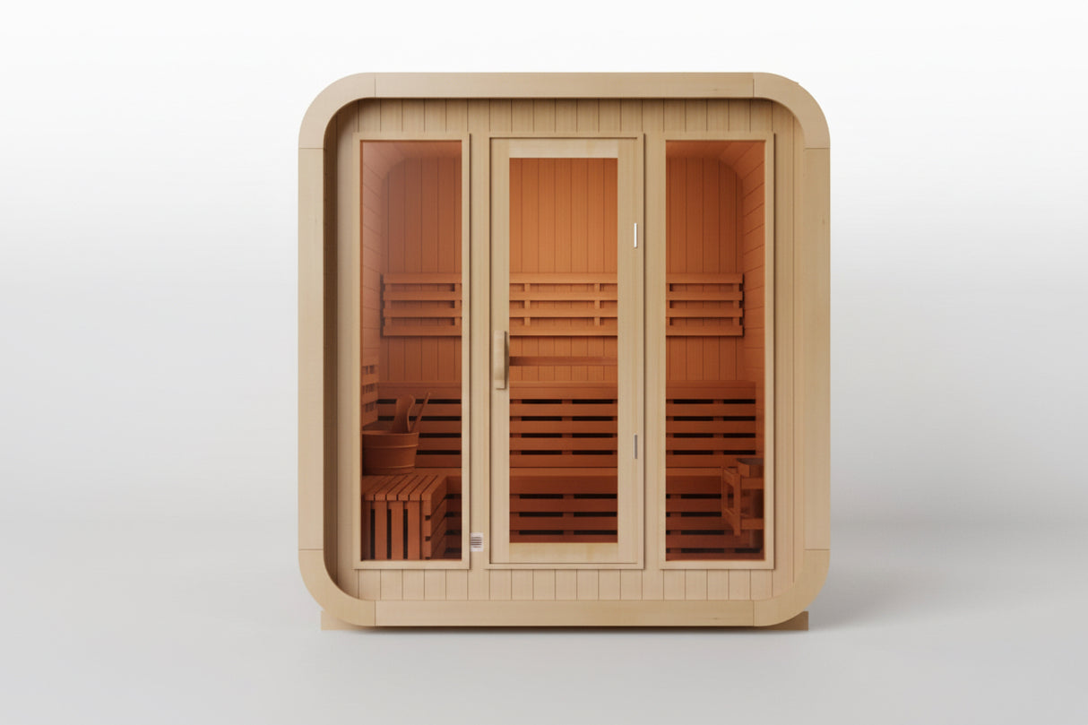 Kove 3-4 Person Spruce Cube Sauna with Front Porch & 6kW Electric Heater | KOVE-CUBE4 Outdoor Cube Saunas Kove Designs