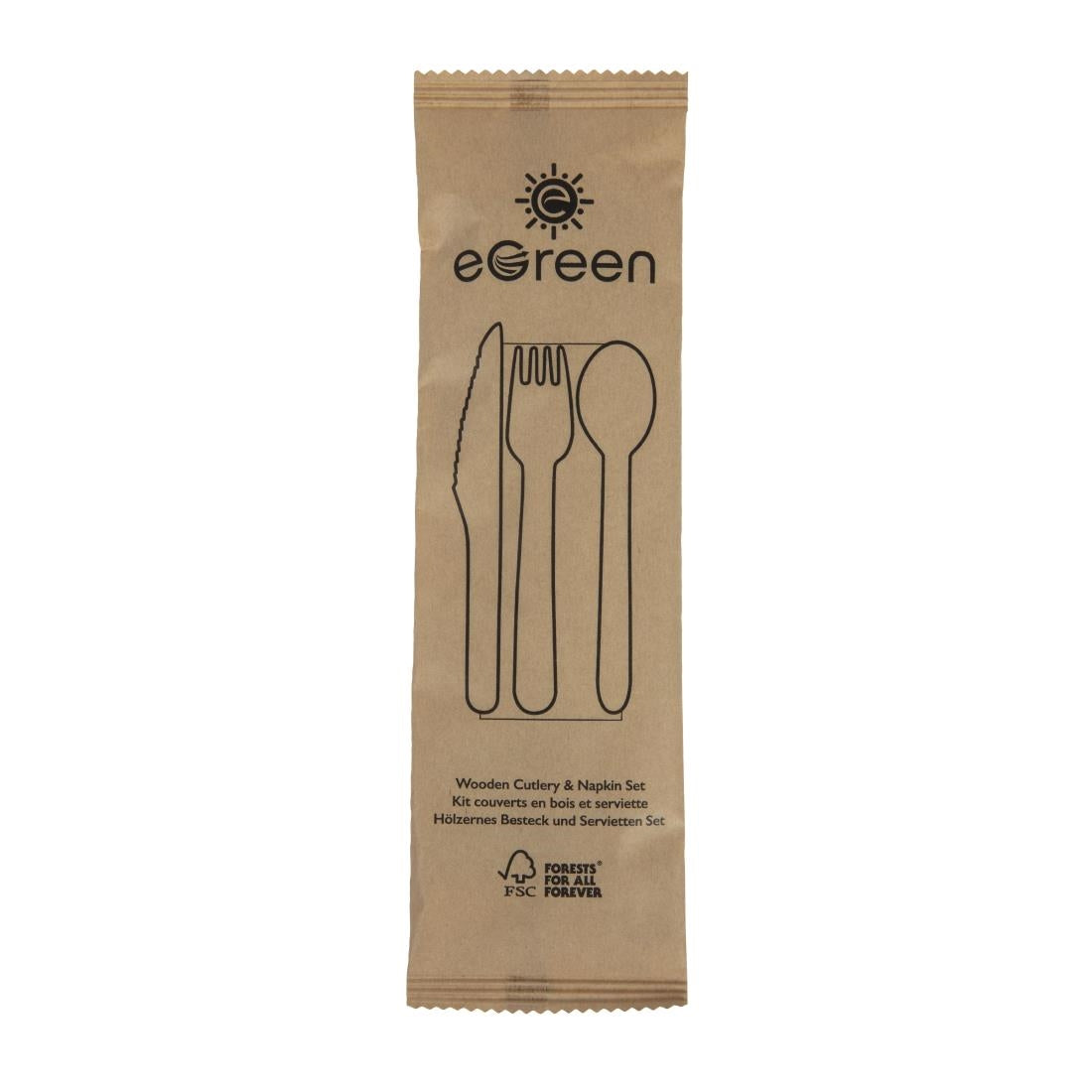 eGreen Individually Kraft Wrapped 4-in-1 Wooden Cutlery Set (Pack of 250) - FS168 Disposable Cutlery eGreen