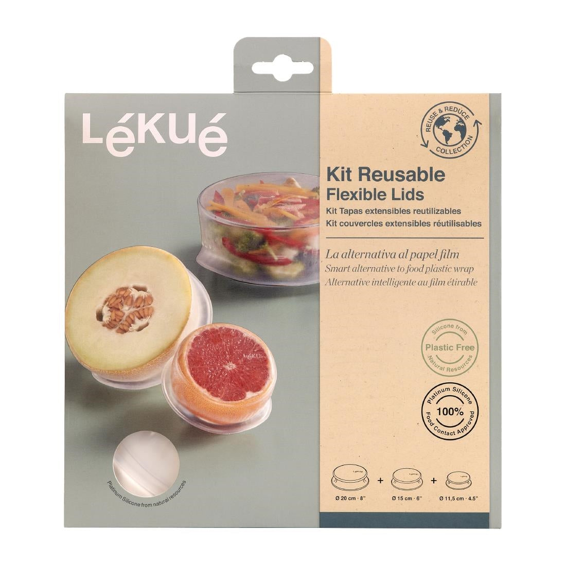 Lekue Reusable Flexible Lid Set of 3 115mm + 150mm + 200mm - FS292 Lekue