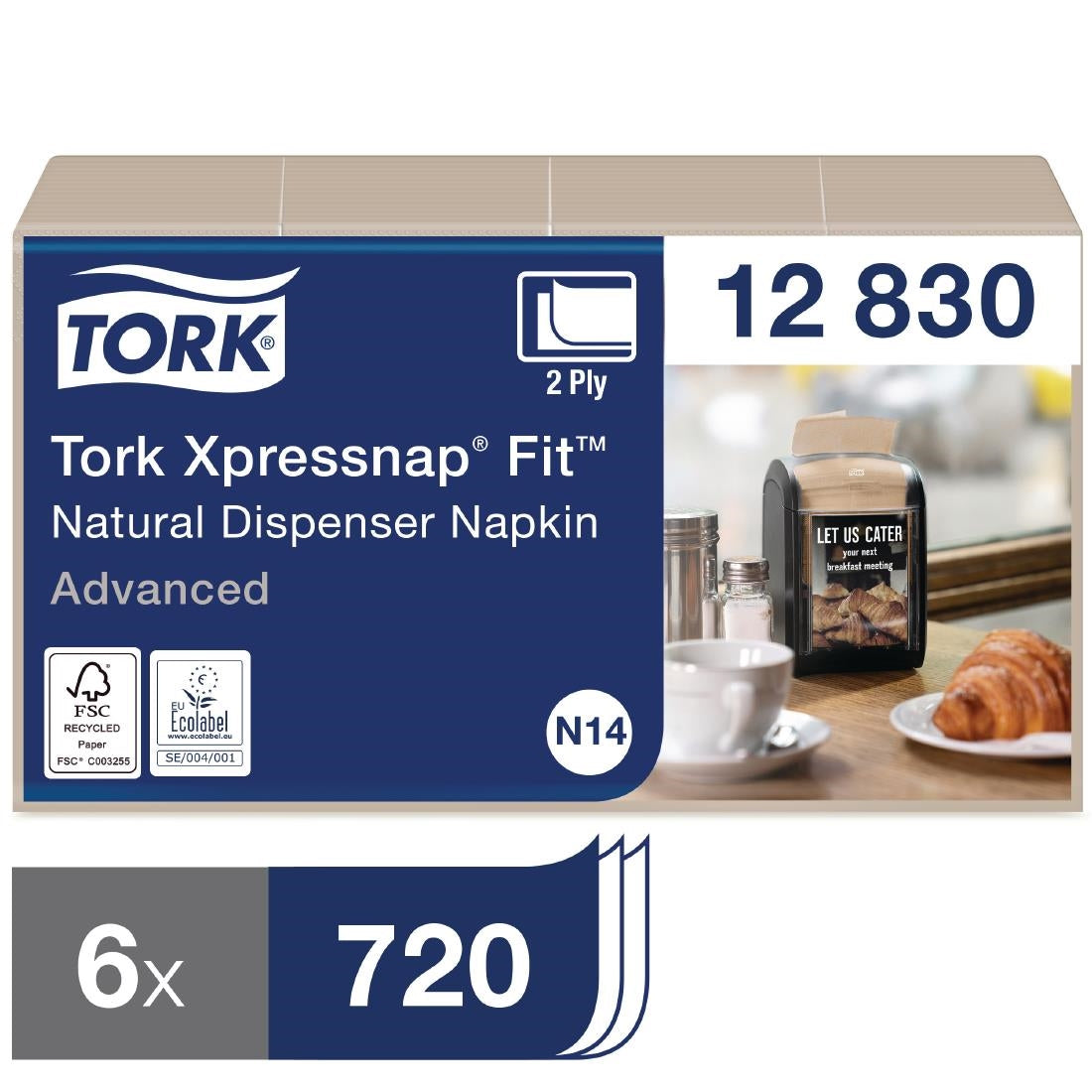 Tork Xpressnap Fit Recycled Dispenser Napkin Natural 2Ply (Pack of 6x720) - FS372 Paper Napkins Tork