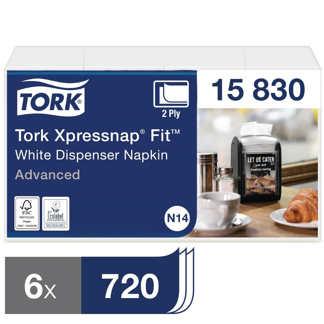 Tork Xpressnap Fit Recycled Dispenser Napkin White 2Ply (Pack of 6x720) - FS373 Paper Napkins Tork