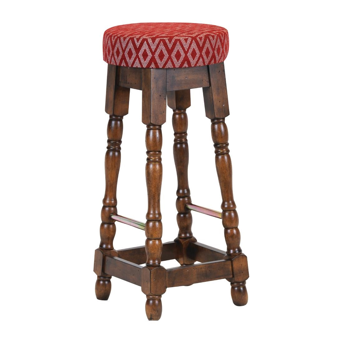 Classic Rubber Wood High Bar Stool with Red Diamond Seat (Pack of 2) - FT400 Faux Leather Bar Stools Everyday