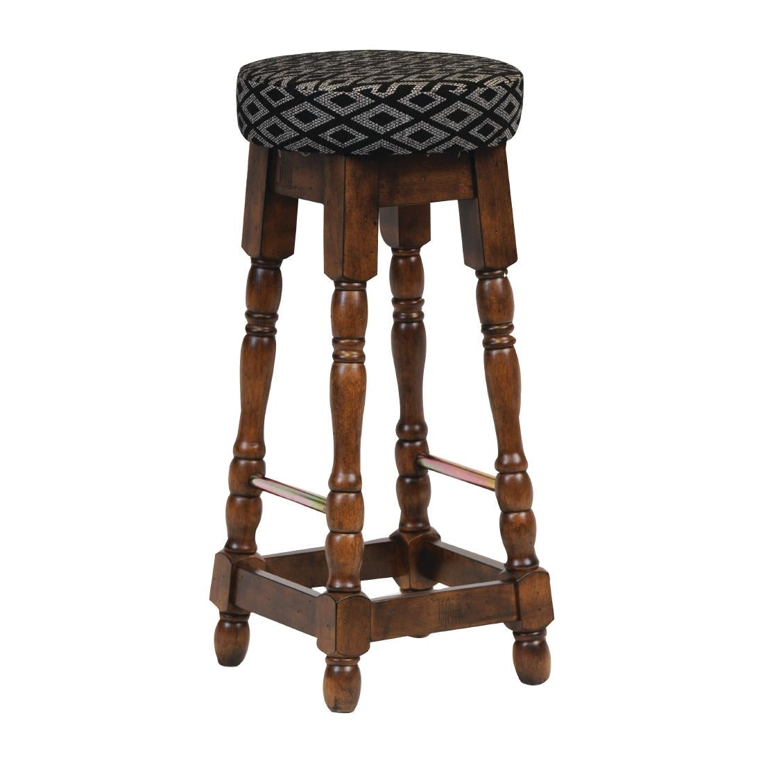 Classic Rubber Wood High Bar Stool with Black Diamond Seat (Pack of 2) - FT401 Faux Leather Bar Stools Everyday