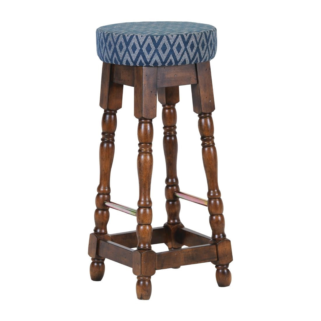 Classic Rubber Wood High Bar Stool with Blue Diamond Seat (Pack of 2) - FT402 Faux Leather Bar Stools Everyday