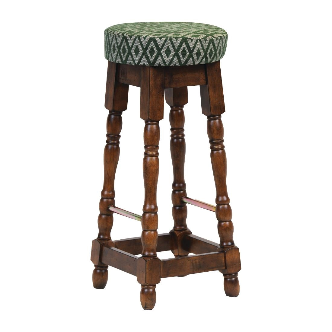 Classic Rubber Wood High Bar Stool with Green Diamond Seat (Pack of 2) - FT403 Faux Leather Bar Stools Everyday