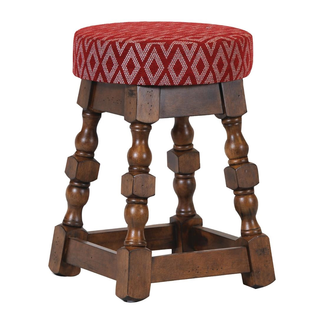 Classic Rubber Wood Low Bar Stool with Red Diamond Seat (Pack of 2) - FT404 Faux Leather Bar Stools Everyday