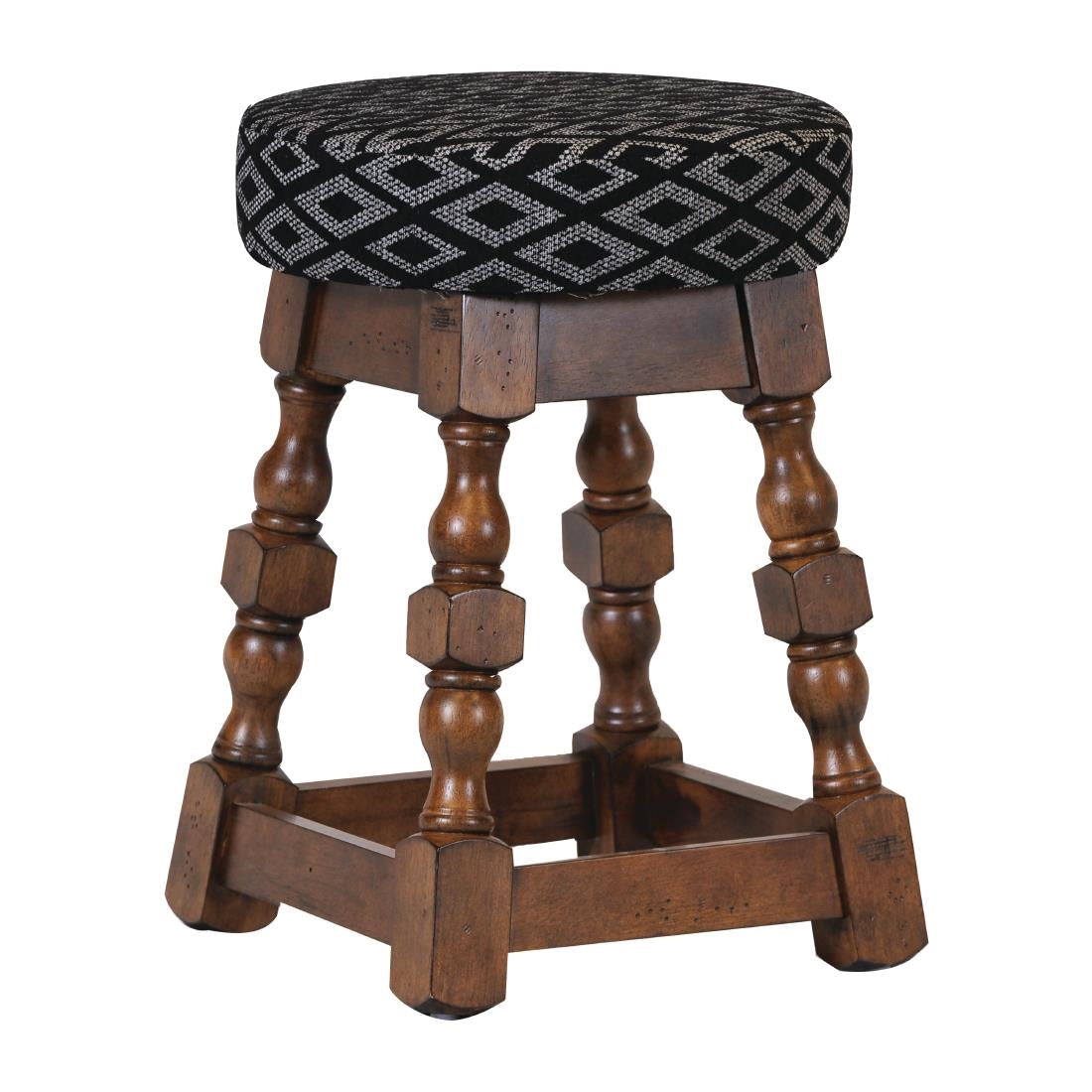 Classic Rubber Wood Low Bar Stool with Black Diamond Seat (Pack of 2) - FT405 Faux Leather Bar Stools Everyday