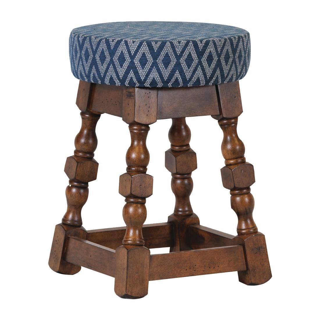Classic Rubber Wood Low Bar Stool with Blue Diamond Seat (Pack of 2) - FT406 Faux Leather Bar Stools Everyday
