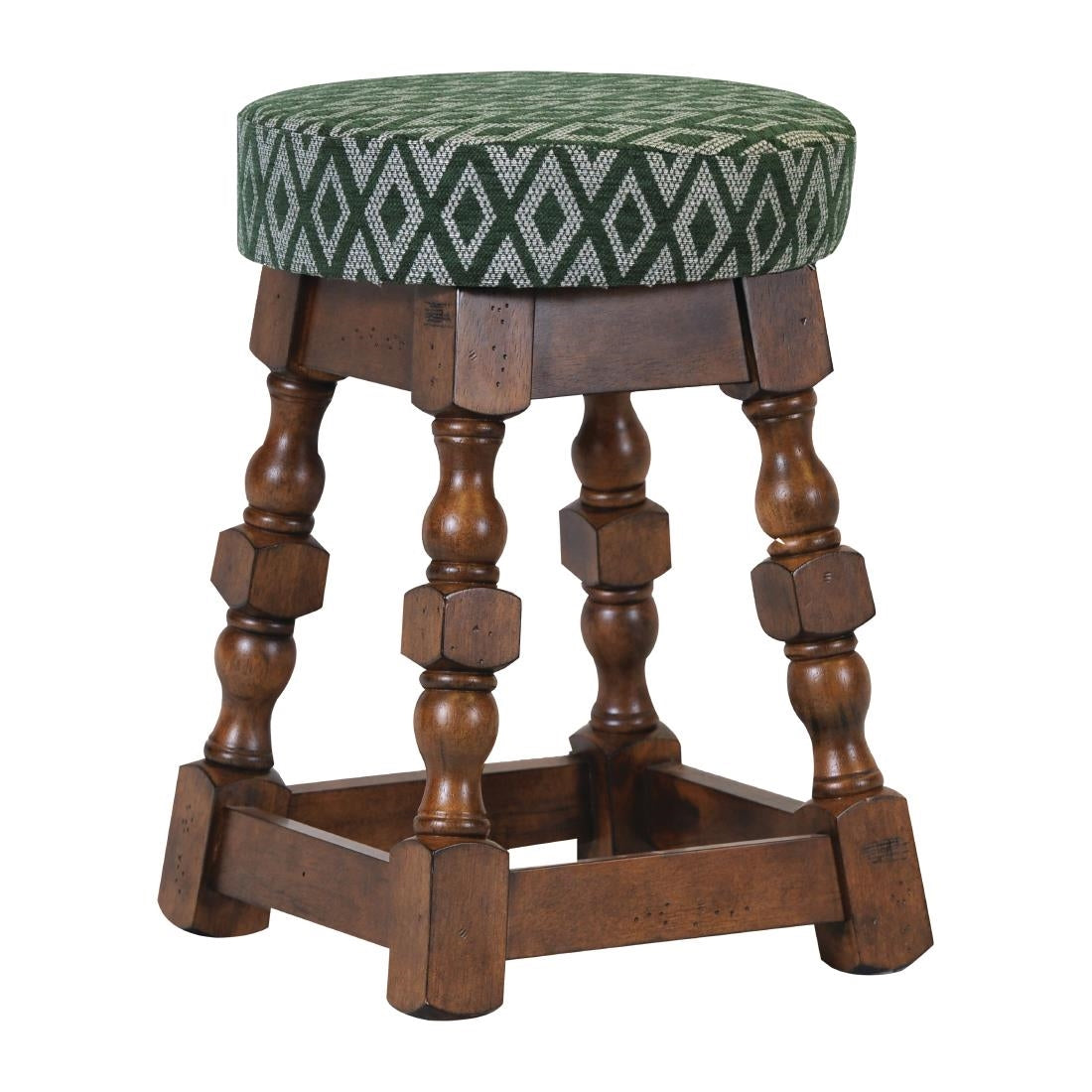 Classic Rubber Wood Low Bar Stool with Green Diamond Seat (Pack of 2) - FT407 Faux Leather Bar Stools Everyday