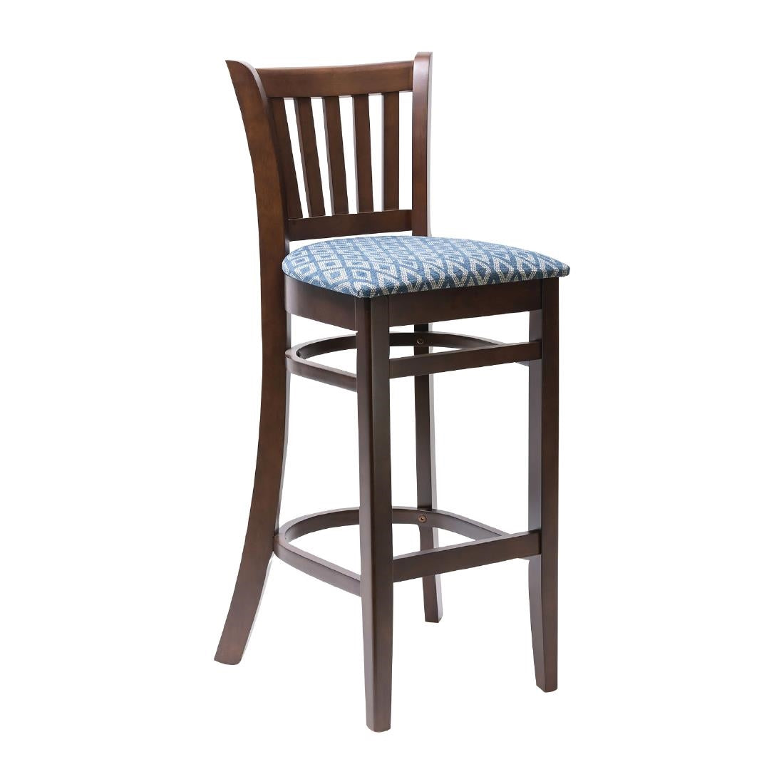 Manhattan Dark Walnut Bar Chair with Blue Diamond Padded Seat - FT432 Faux Leather Bar Stools Everyday