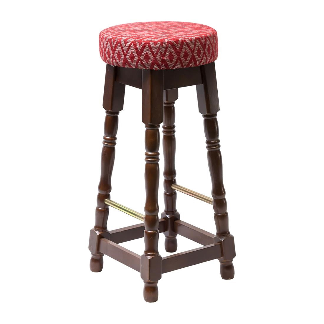 Classic Dark Wood High Bar Stool with Red Diamond Seat (Pack of 2) - FT455 Faux Leather Bar Stools Everyday