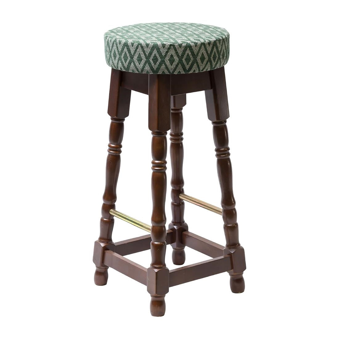 Classic Dark Wood High Bar Stool with Green Diamond Seat (Pack of 2) - FT458 Faux Leather Bar Stools Everyday