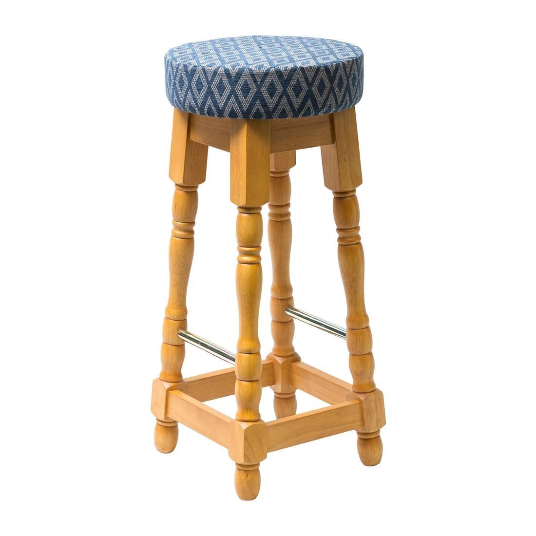 Classic Soft Oak High Bar Stool with Blue Diamond Seat (Pack of 2) - FT461 Faux Leather Bar Stools Everyday