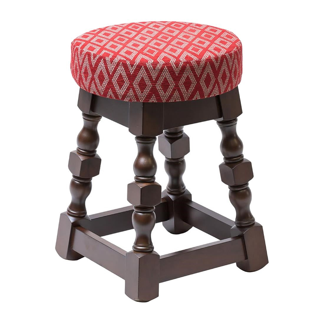 Classic Dark Wood Low Bar Stool with Red Diamond Seat (Pack of 2) - FT463 Faux Leather Bar Stools Everyday