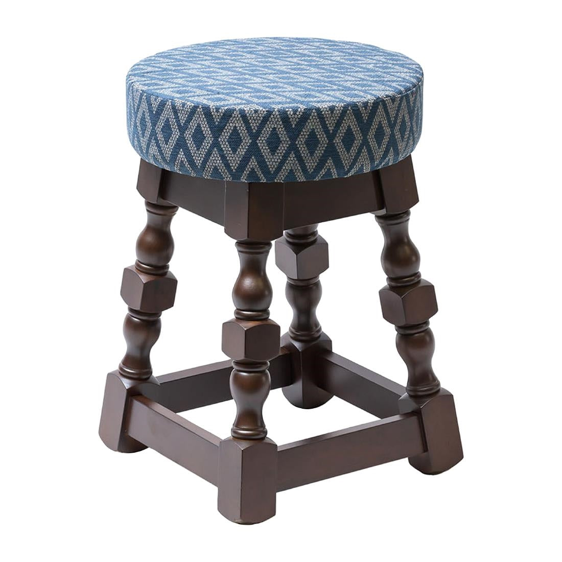Classic Dark Wood Low Bar Stool with Blue Diamond Seat (Pack of 2) - FT465 Faux Leather Bar Stools Everyday
