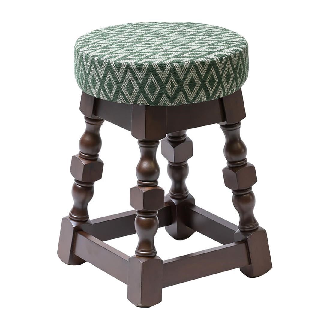 Classic Dark Wood Low Bar Stool with Green Diamond Seat (Pack of 2) - FT466 Faux Leather Bar Stools Everyday