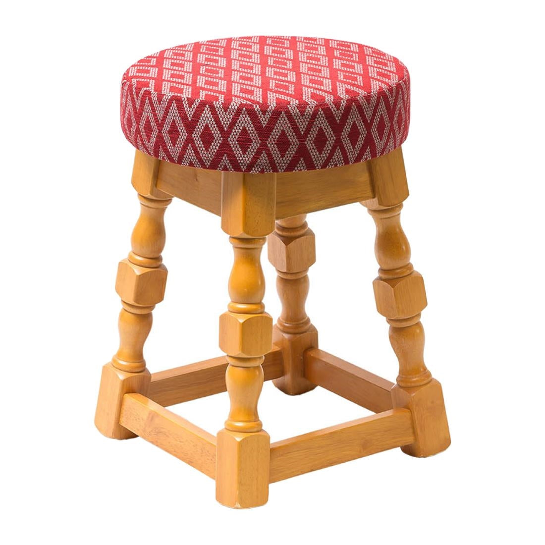 Classic Soft Oak Low Bar Stool with Red Diamond Seat (Pack of 2) - FT467 Faux Leather Bar Stools Everyday