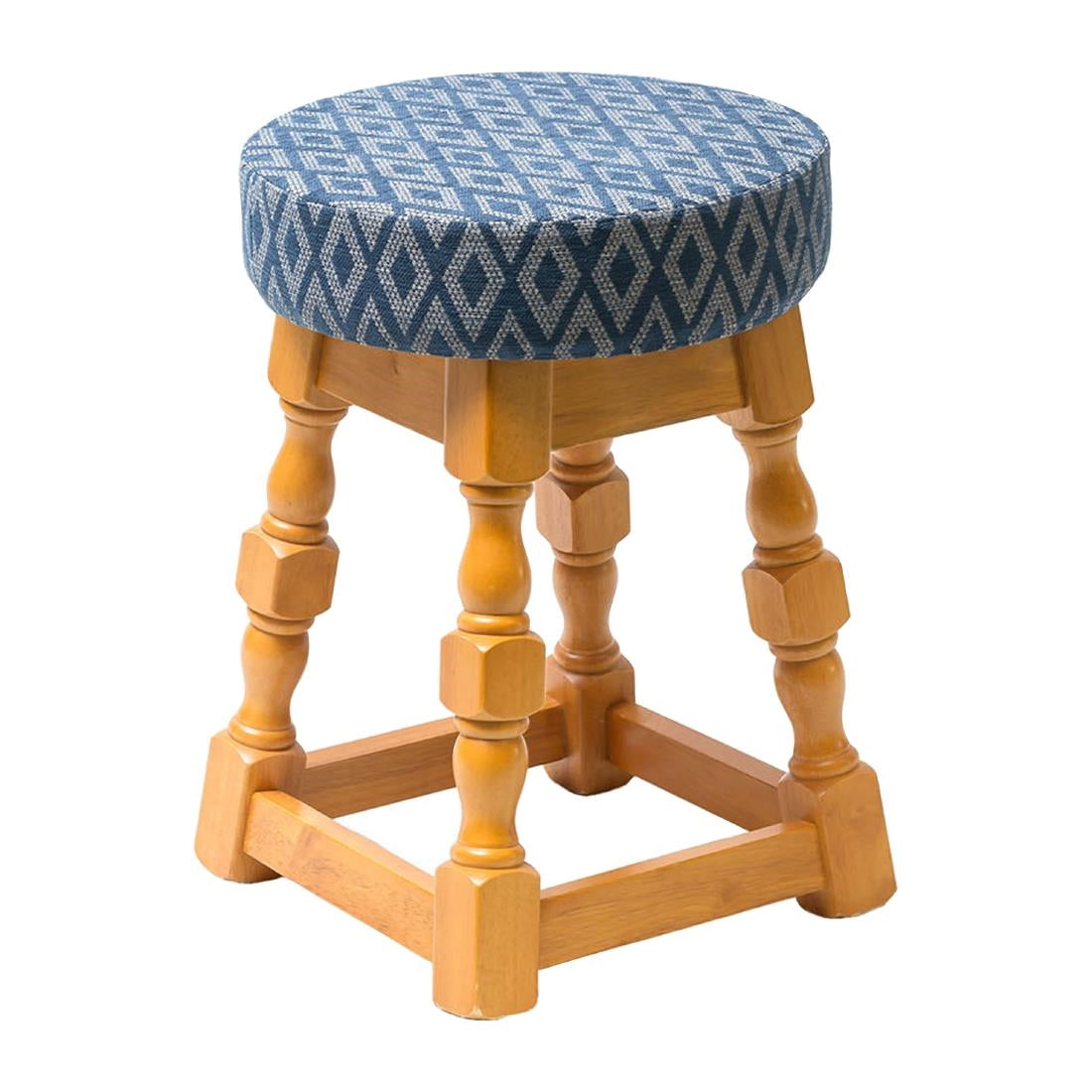 Classic Soft Oak Low Bar Stool with Blue Diamond Seat (Pack of 2) - FT469 Faux Leather Bar Stools Everyday