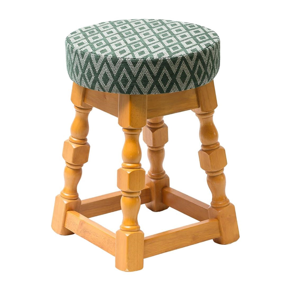 Classic Soft Oak Low Bar Stool with Green Diamond Seat (Pack of 2) - FT470 Faux Leather Bar Stools Everyday
