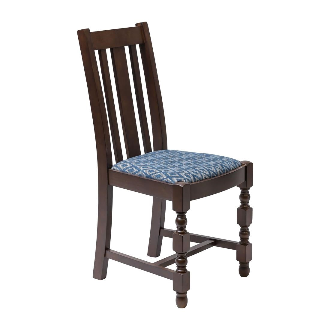 Mayfair Dark Wood High Back Dining Chair with Blue Diamond Padded Seat (Pack of 2) - FT481 Upholstered Dining Chairs Everyday