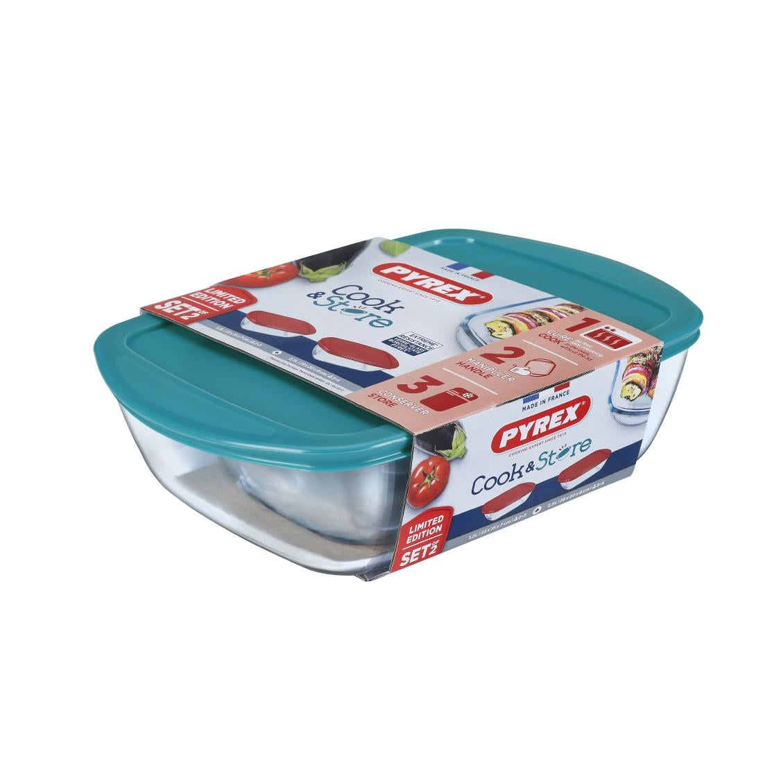 Pyrex Cook & Store Set Blue Lid 1.1Ltr & 2.5Ltr - FU125 Pyrex