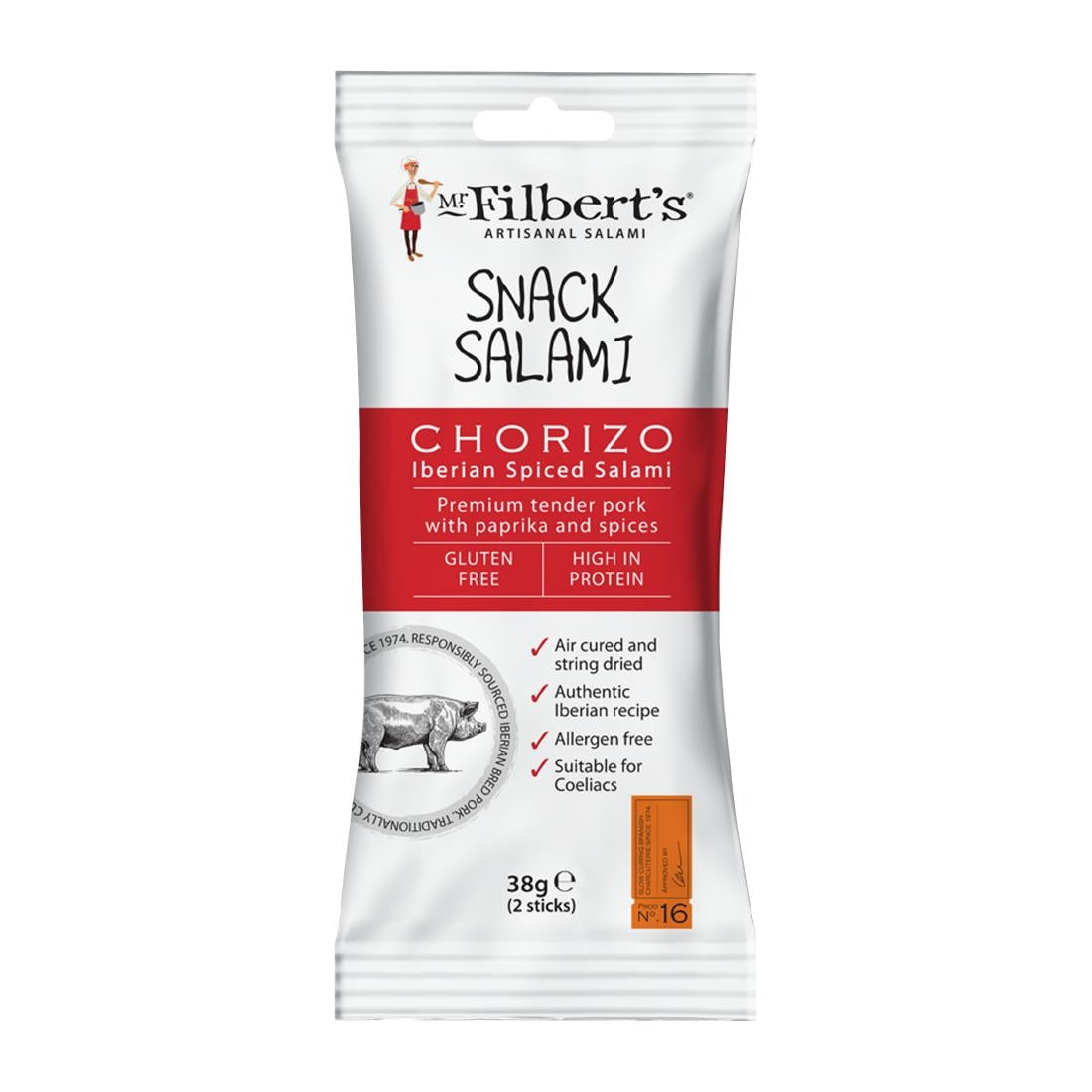 Mr Filbert's Snack Salami Chorizo 38g (Pack of 15) - FU485 Mr Filbert's