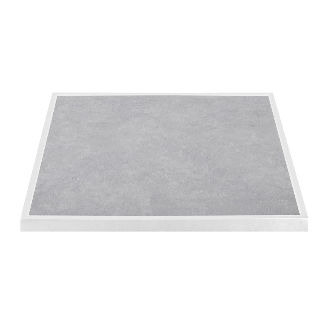 Bolero Light Grey Stone Effect Outdoor Tempered Glass Table Top White Trim 700mm - FU514 Stone Effect Table Tops Bolero
