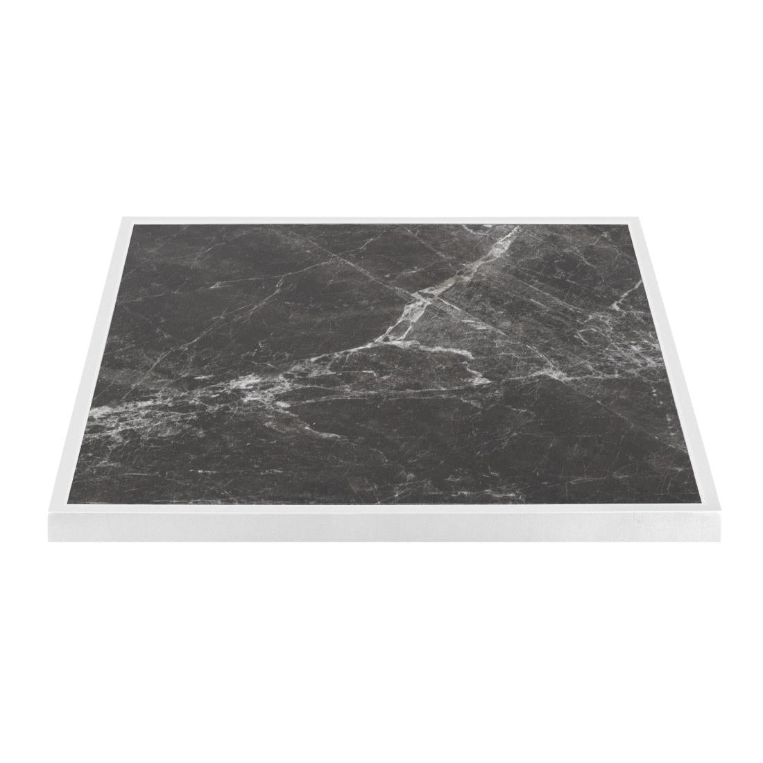 Bolero Dark Granite Effect Outdoor Tempered Glass Table Top White Trim 700mm - FU516 Stone Effect Table Tops Bolero