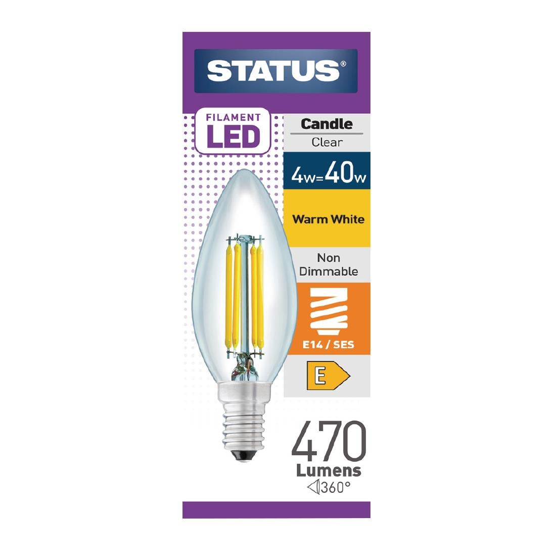 Status Filament LED Candle SES Warm White Light Bulb 4/40w - FW521 Status
