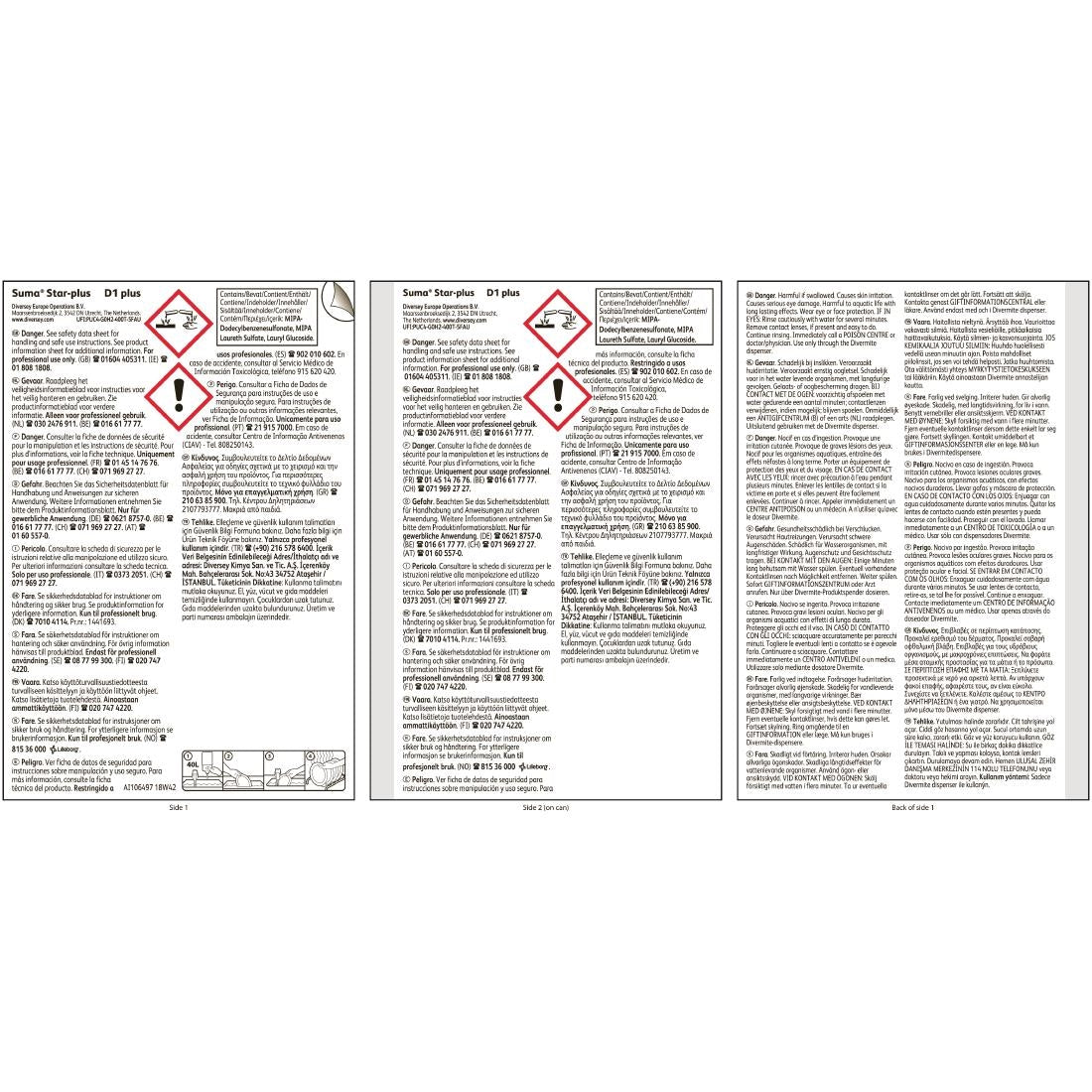 Suma Star-plus D1 Washing Up Liquid Concentrate 1.5Ltr - CX804 Diversey