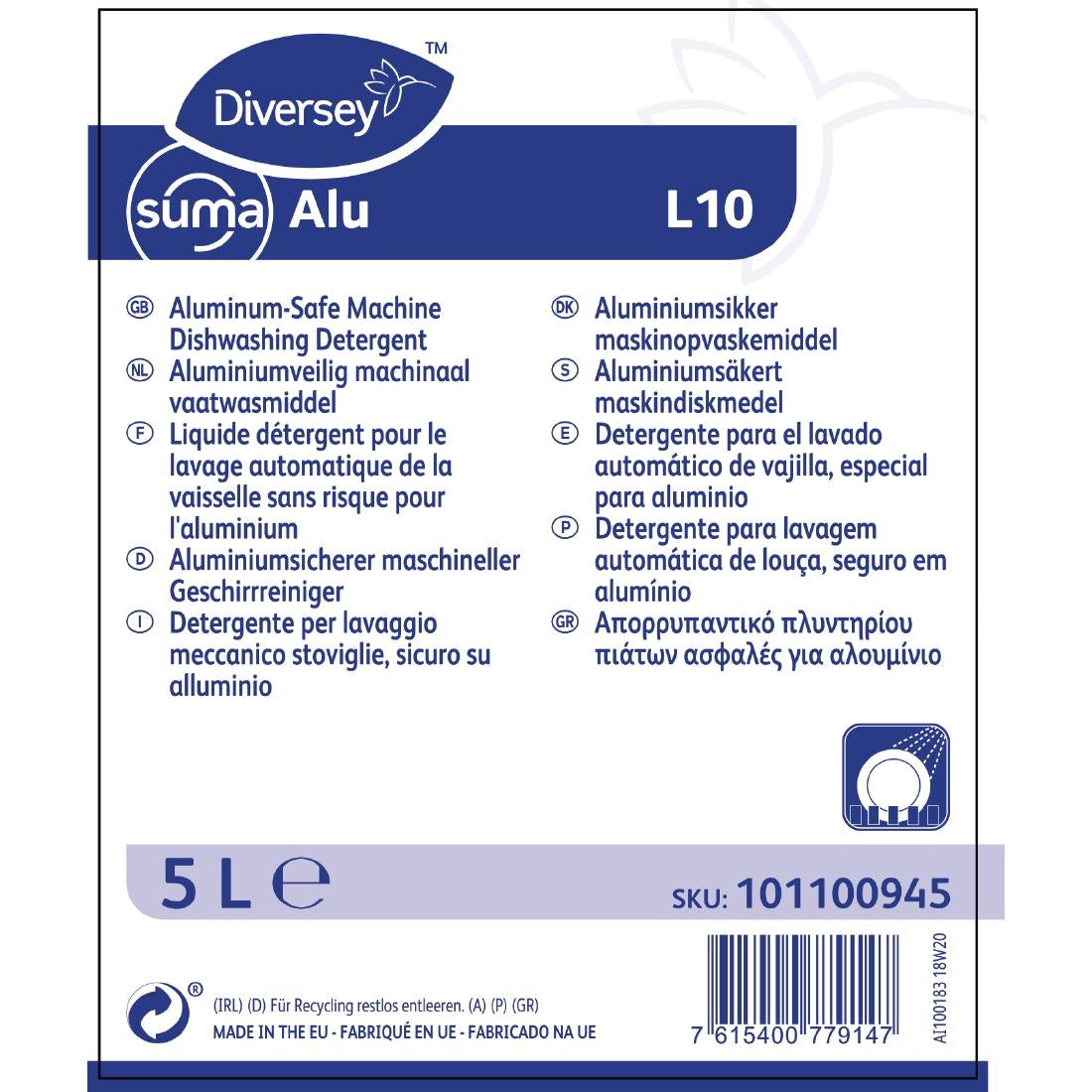Suma Alu L10 Dishwasher Detergent Concentrate 5Ltr - CX802 Diversey