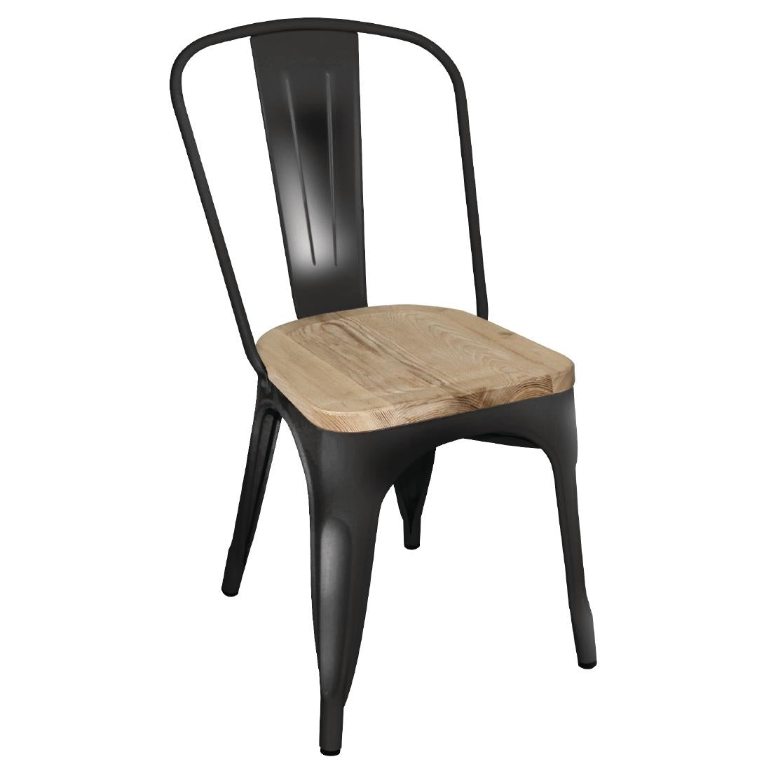Bolero Bistro Side Chairs with Wooden Seat Pad Black (Pack of 4) - GG707 Metal Dining Chairs Bolero