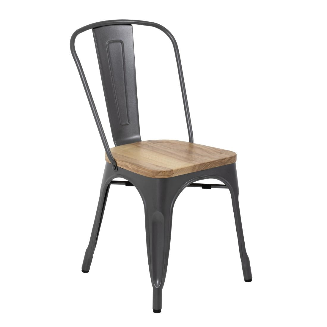 Bolero Bistro Side Chairs with Wooden Seat Pad Gun Metal (Pack of 4) - GG708 Metal Dining Chairs Bolero