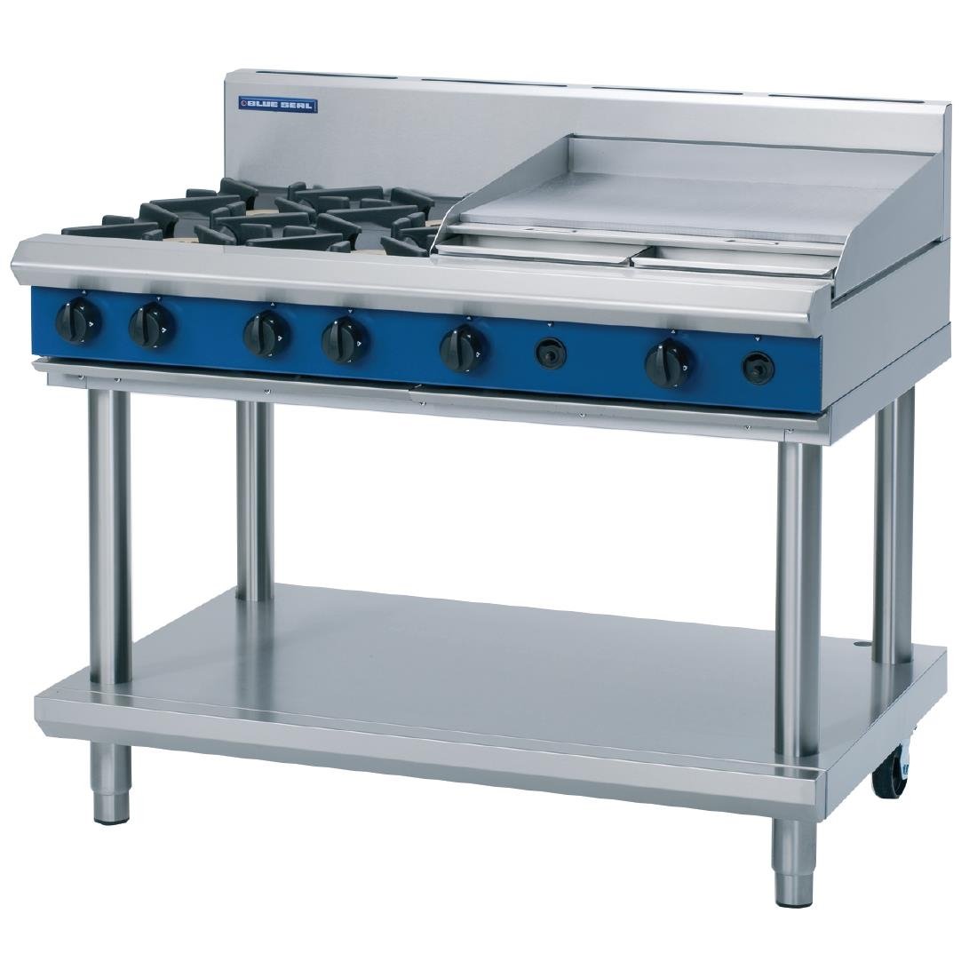 Blue Seal Evolution Cooktop 4 Open/ 1 Griddle Burner LPG on Stand1200mm G518B-LS/L - GK194-P Blue Seal