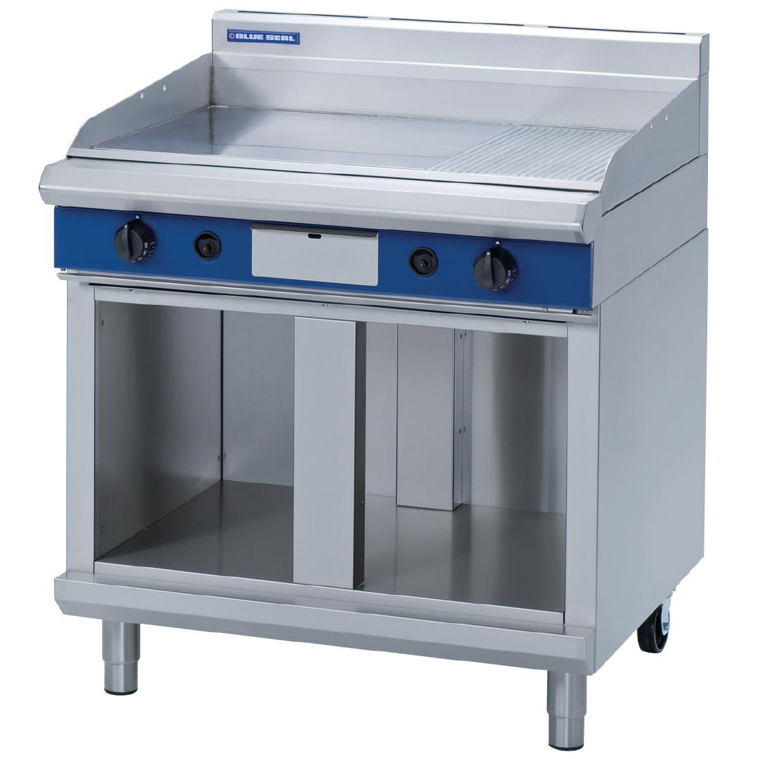 Blue Seal Evolution Chrome 1/3 Ribbed Griddle with Cabinet Base Nat Gas 900mm GP516-CB/N - GK432-N Blue Seal
