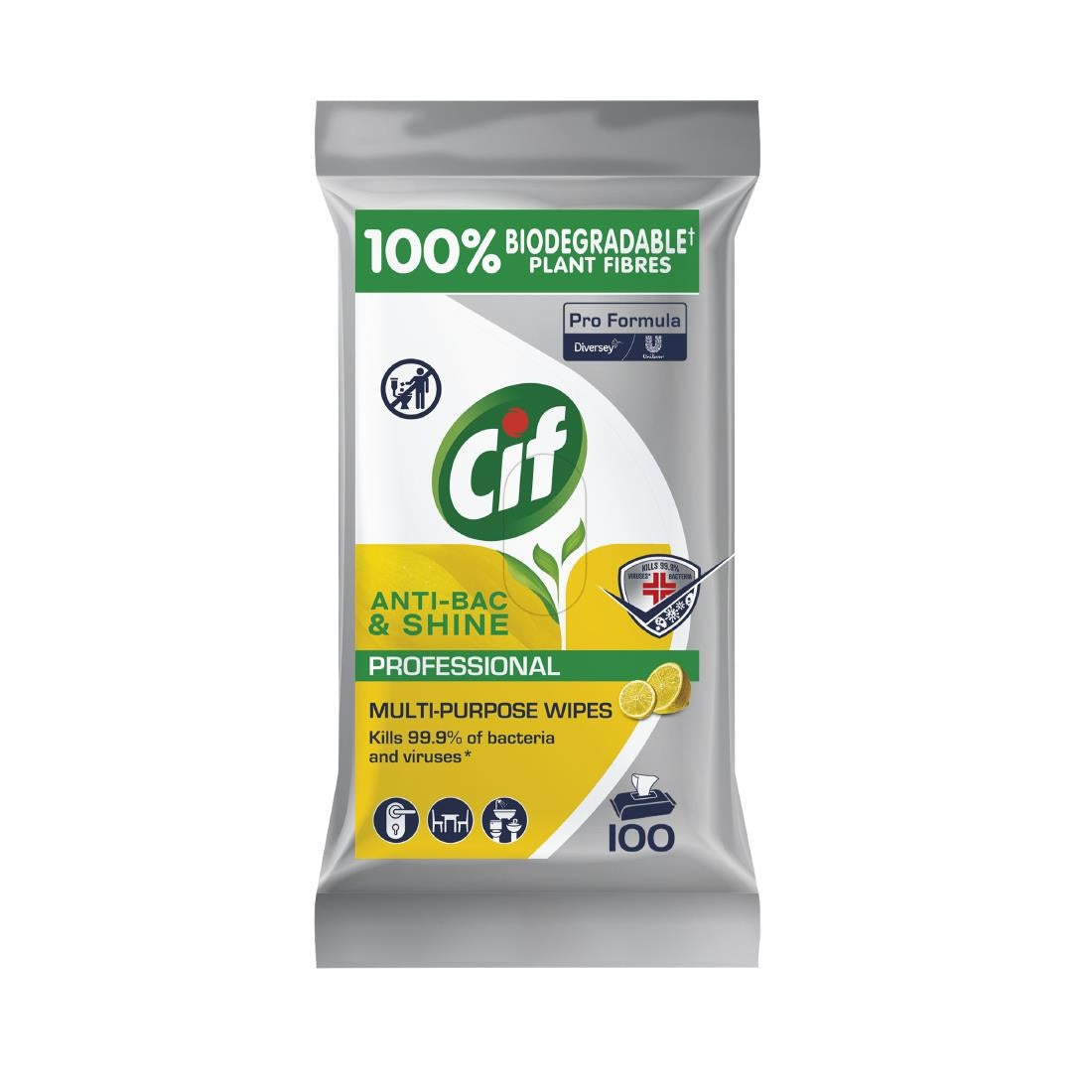 Cif Pro-Formula Antibac and Shine Biodegradable Surface Wipes (Pack of 4 x 100 Wipes) - GL956 Pro-Formula
