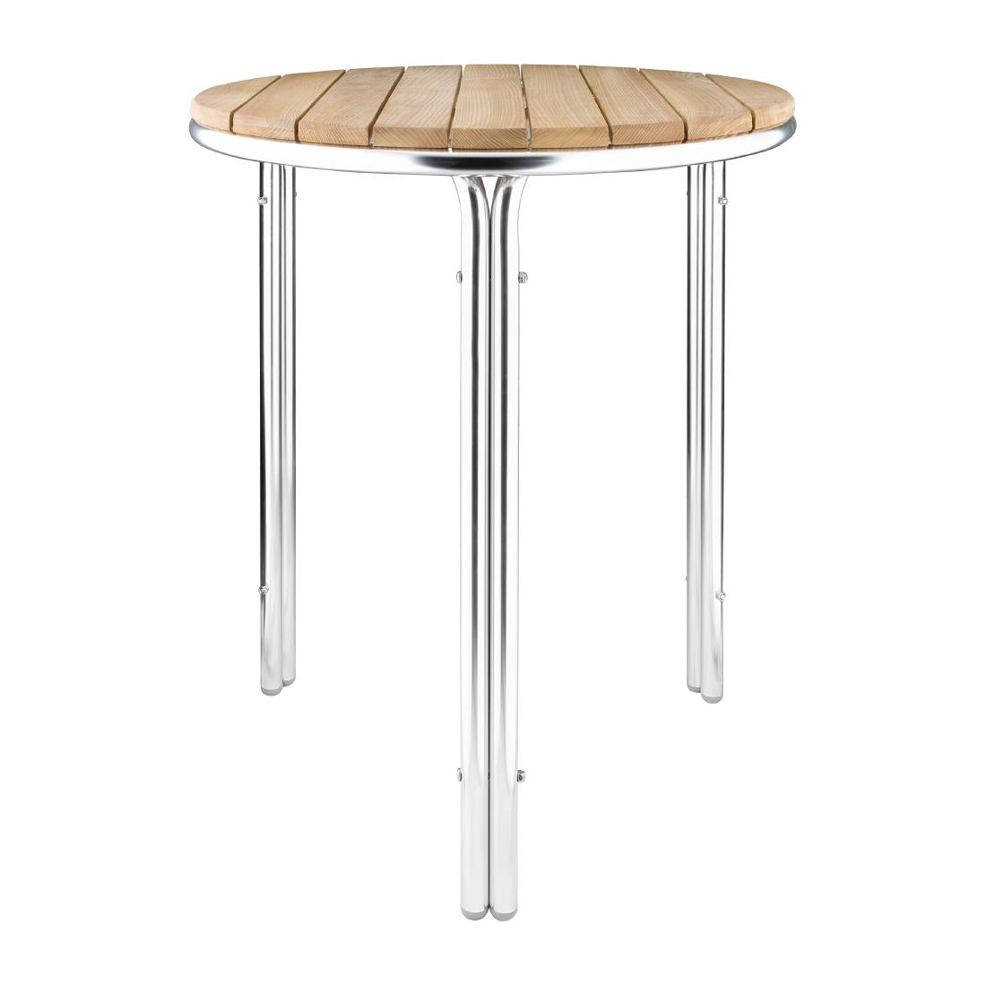Bolero Round Ash and Aluminium Table 600mm - GL981 Wooden Tables Bolero