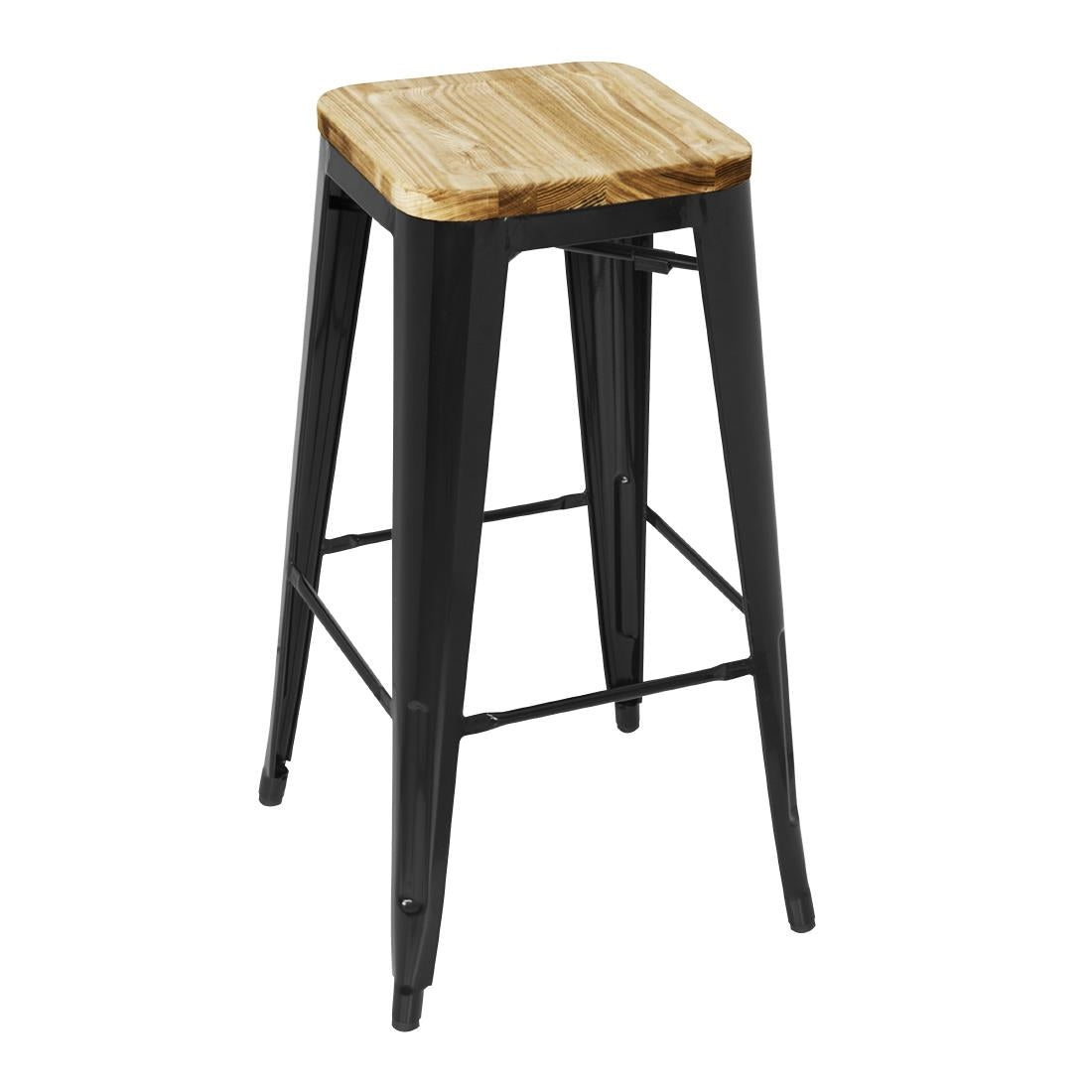 Bolero Bistro High Stools with Wooden Seat Pad Black (Pack of 4) - GM640 Metal Bar Stools Bolero