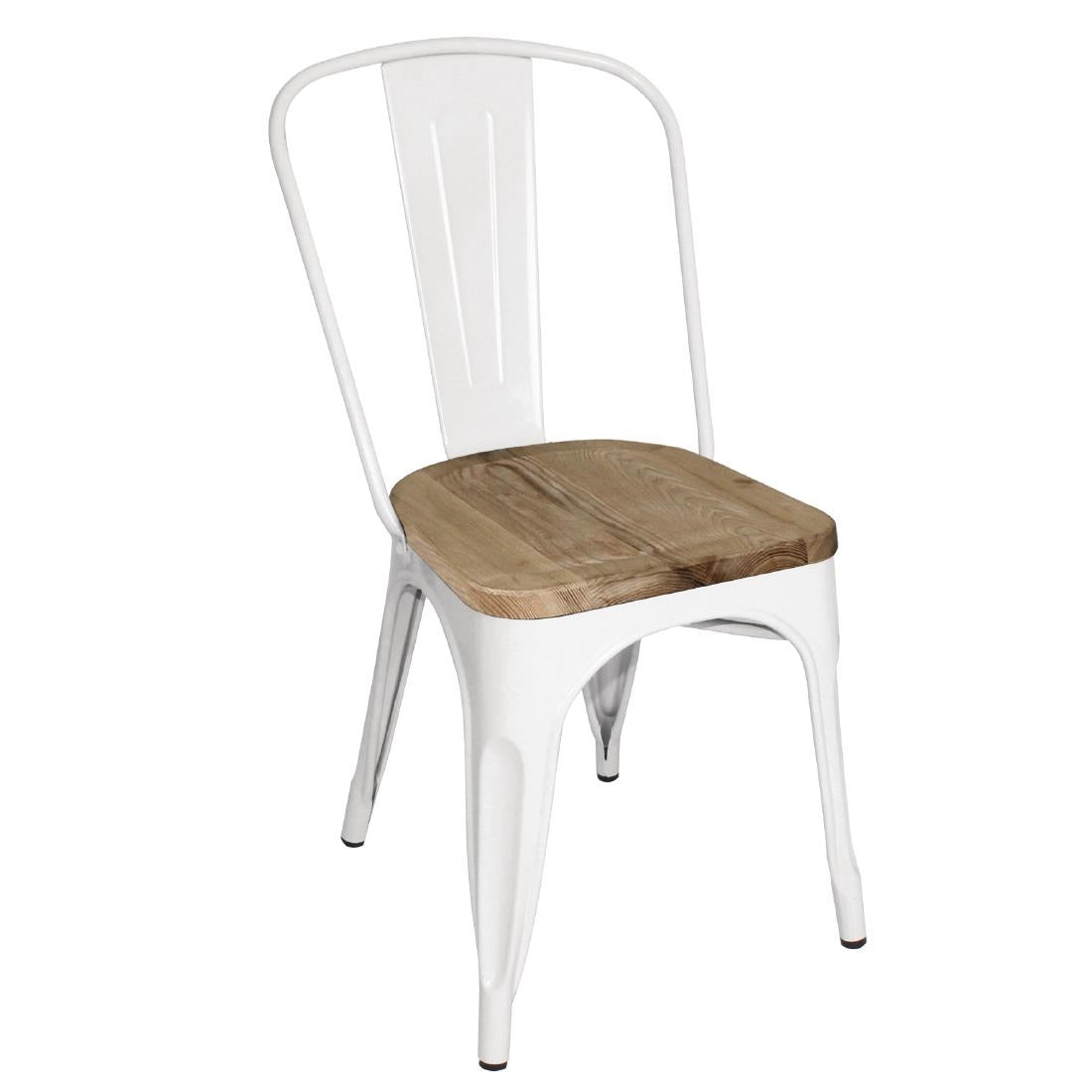 Bolero Bistro Side Chairs with Wooden Seat Pad White (Pack of 4) - GM644 Metal Dining Chairs Bolero
