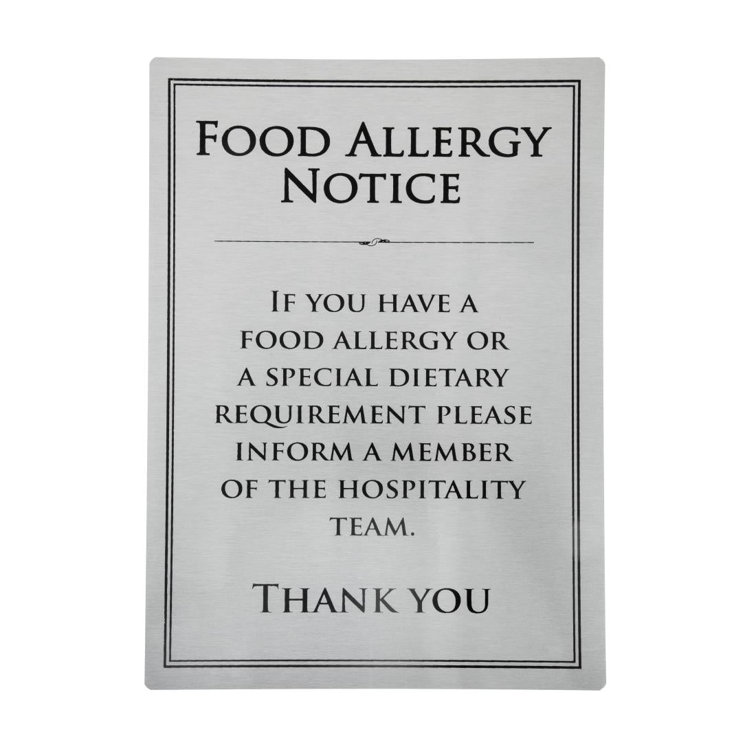 Vogue Brushed Steel Food Allergy Sign A4 - GM816 Vogue