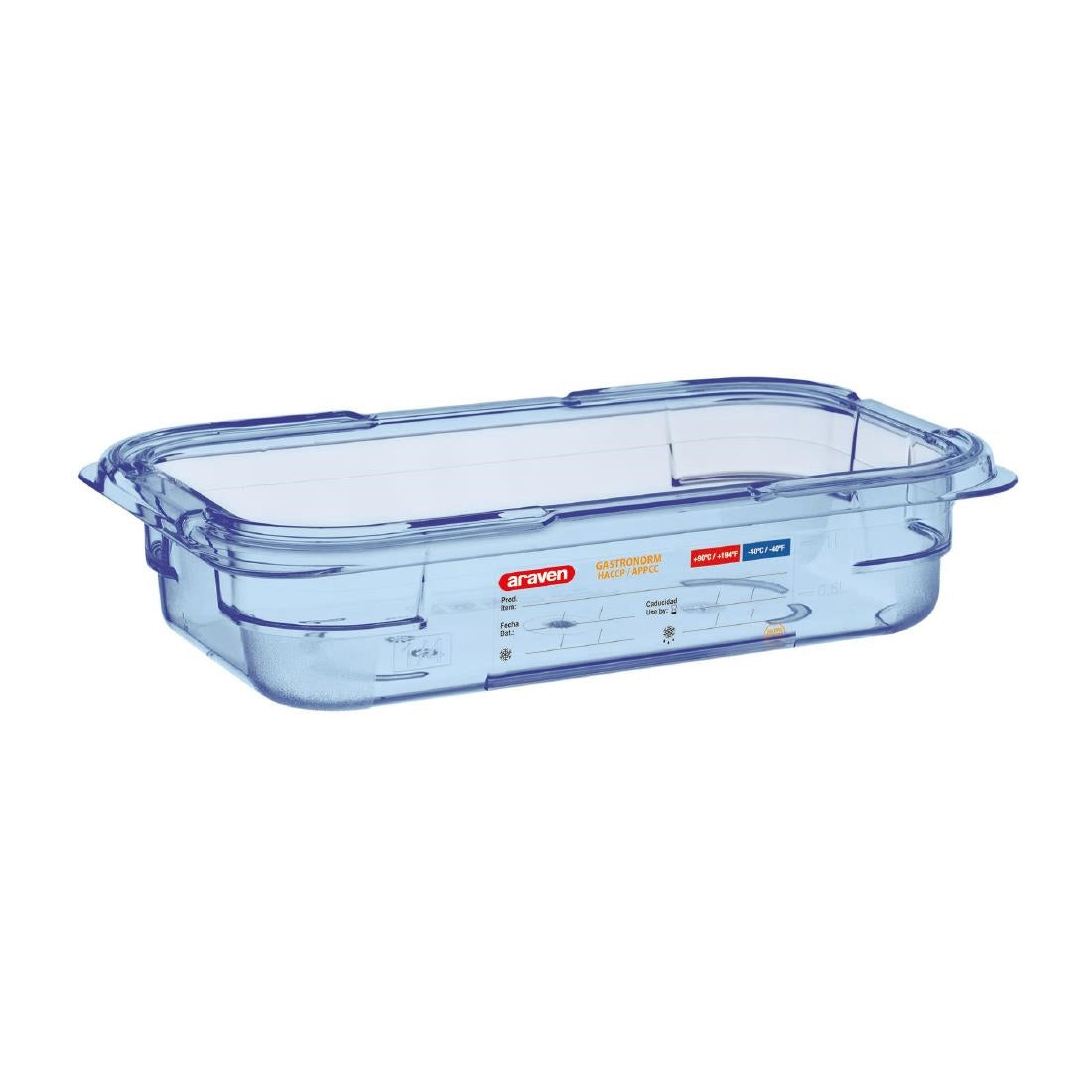 Araven ABS Food Storage Container Blue GN 1/4 65mm - GP574 Araven