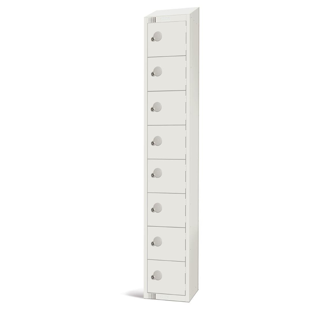 Elite Eight Door Camlock Locker with Sloping Top White - GR308-CS Steel Lockers 300mm Deep Elite Lockers