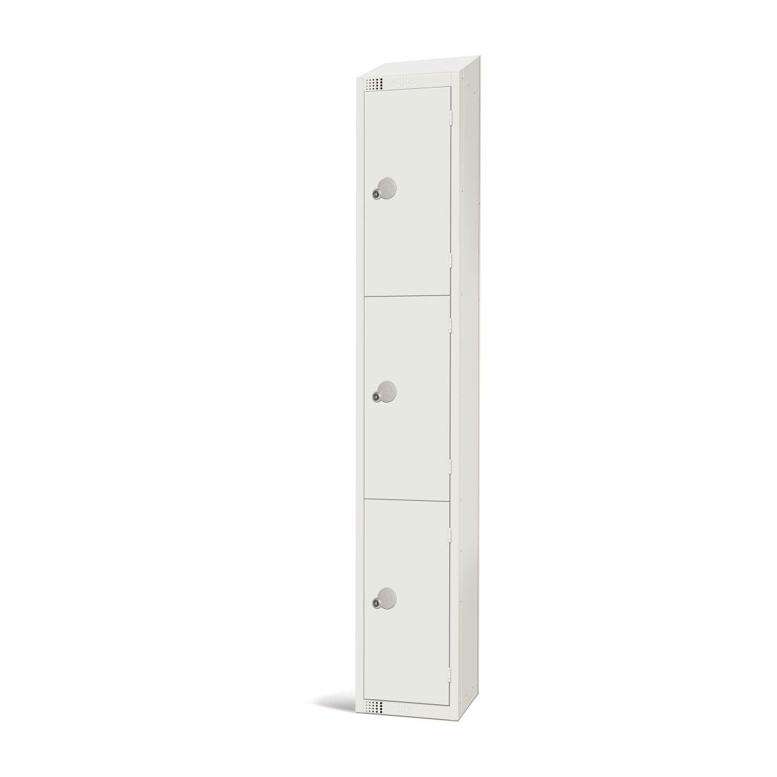 Elite Three Door Camlock Locker with Sloping Top White - GR311-CS Steel Lockers 450mm Deep Elite Lockers
